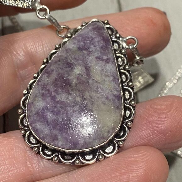 Lepidolite Amethyst Sterling Silver Necklace - Picture 4 of 5